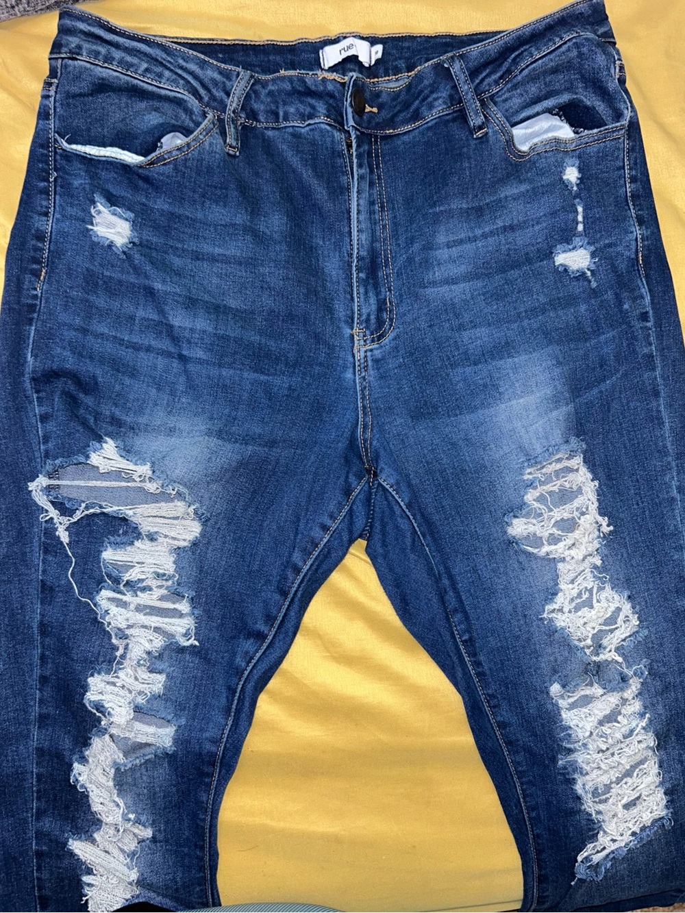 Rue21 Men's Dark Blue Distressed Relaxed Jeans